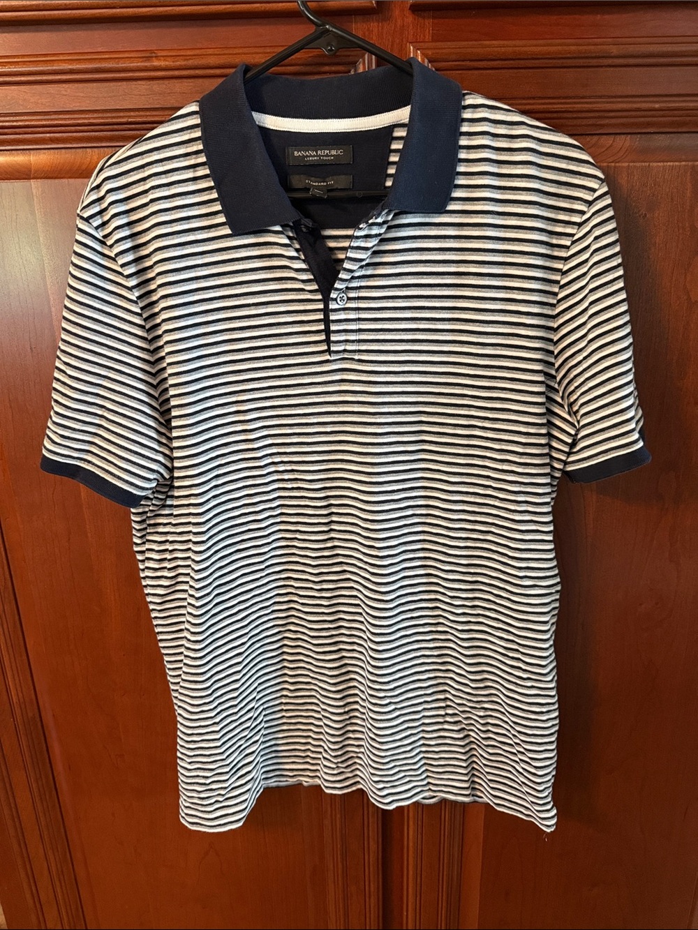 Banana Republic Navy & White Striped Cotton Polo